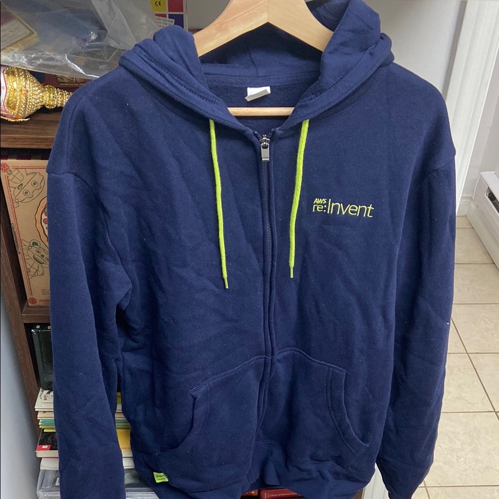Amazon "AWS re:Invent" Logo Full Zip Navy Blue Hoodie
